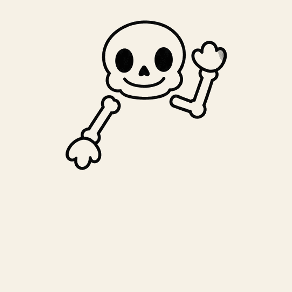 Step 7 of how to draw a skeleton: Draw the waving arm