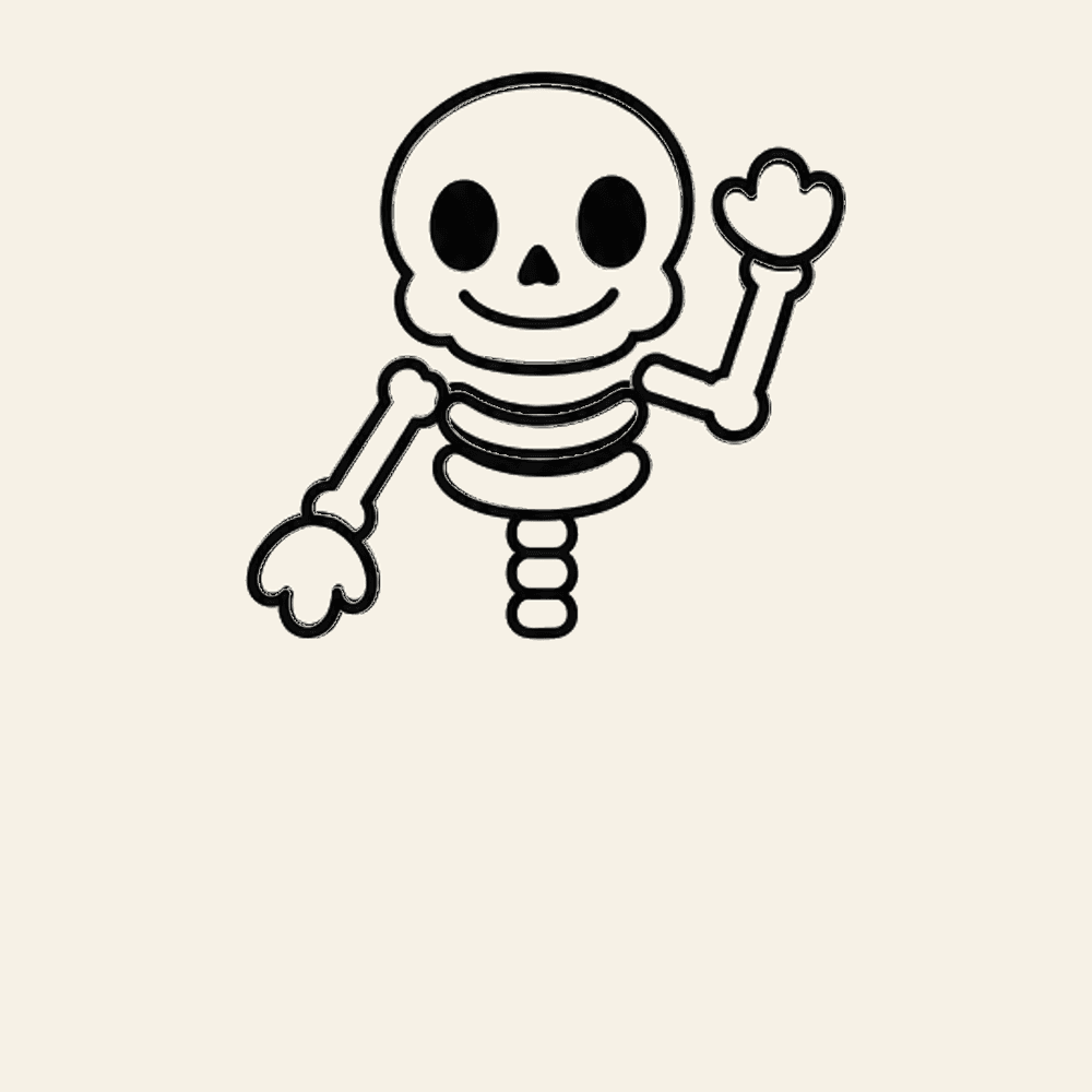Step 10 of how to draw a skeleton: Draw the spine
