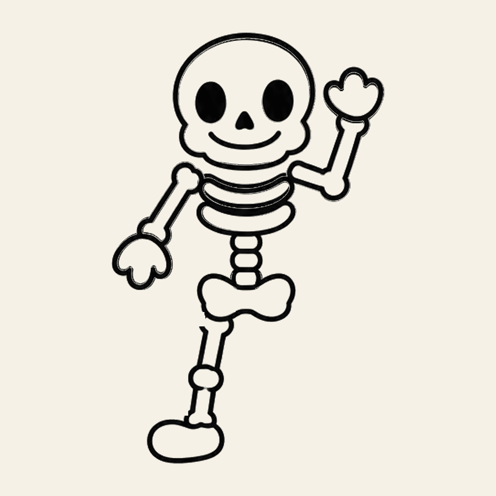 Step 12 of how to draw a skeleton: Draw the left leg