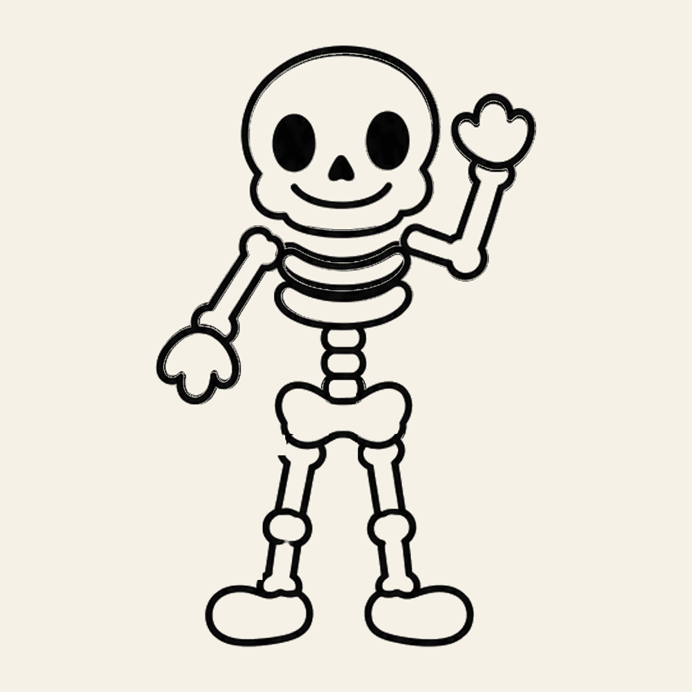 Step 13 of how to draw a skeleton: Draw the right leg